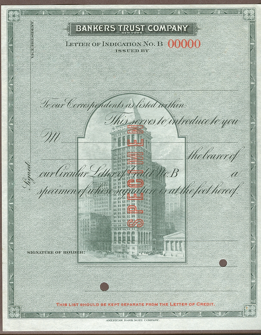 NEW Bankers Trust Co Letter of Indication B Specimen